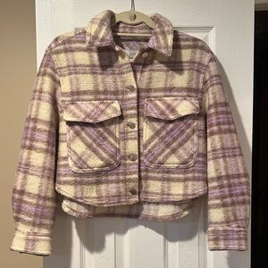 Zara Purple and Cream Plaid Teddy Jacket